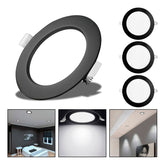 3 Foco Plafon Embutido Redondo 18w Luz Fria Borde Negro