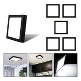 5 Foco Plafon Sobrepuesto Cuadrado 12w Luz Fria B. Negro