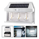 6 Farol Solar Aplique Pared 3 Ampolletas Led Sensor Luz Fría
