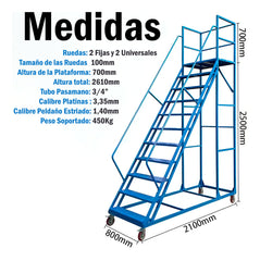 Escalera Industrial Tipo Avión De 10 Peldaños Con Plataforma De 2,5m 550kg