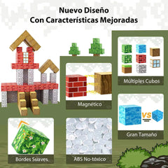 Bloques Imantados Cubos 128pcs 4 Muñecos Construccion Bosque