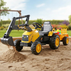 Auto Electrico Montable Niños Excavadora Remolque Bateria Duradera Xl Amarillo