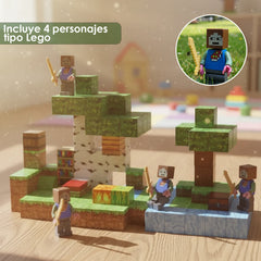 Bloques Imantados Cubos 128pcs 4 Muñecos Construccion Bosque