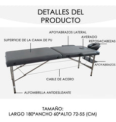 Cama Masajes Estetica Klinik 200kg Altura Ajustable Plegable Negro