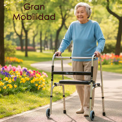 Andador Plegable con Asiento y Ruedas Aluminio Reforzado 150kg