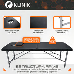 Camilla Cama Masajes Klinik 200kg Aluminio Plegable Acolchada Negro