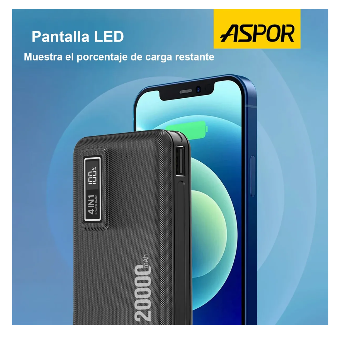 Cargador Bateria Portatil Powerbank Usb De 20000mah 4 En 1