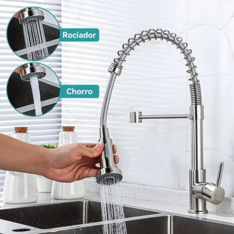 Grifo Llave Alta Monomando Cocina Rociador Flexible Acero Inoxidable