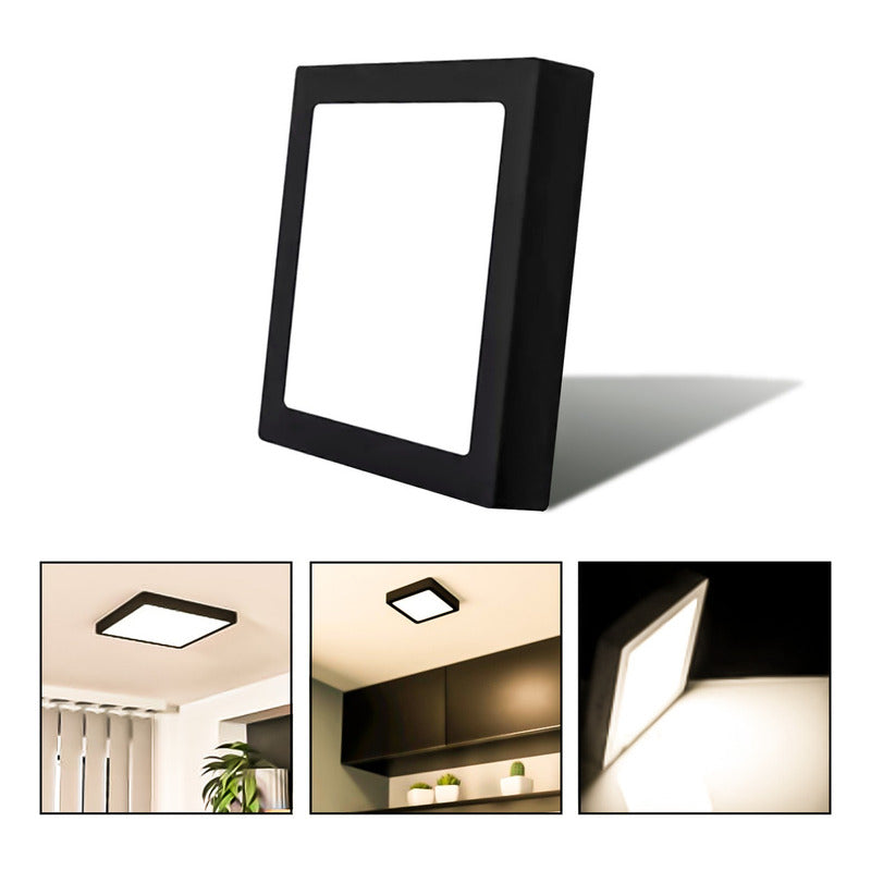 Foco Plafon Led Sobrepuesto Cuadrado 18w Luz Calida B. Negro