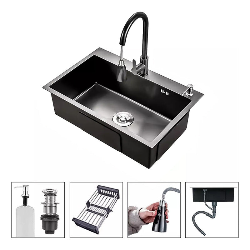 Lavaplatos 55x45cm De Acero Inoxidable Con Grifo Dual Con Accesorios