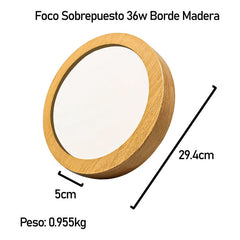 6 Foco Plafon Led Redondo Sobrepuesto 36w Luz Fria Madera