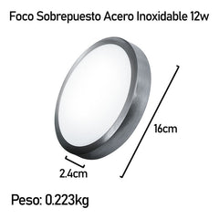 10 Foco Plafon Led Redondo Sobrepuesto 12w Luz Fria Niquel