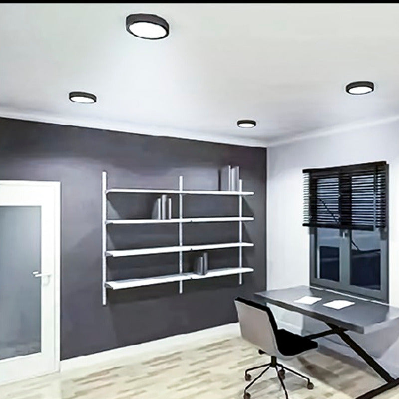 3 Foco Plafon Sobrepuesto Redondo 12w Luz Fria Borde Negro