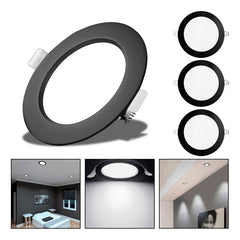3 Foco Plafon Embutido Redondo 24w Luz Fria Borde Negro