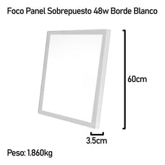 6 Foco Panel Led 48w 60x60cm Sobrepuesto Frio B. Blanco