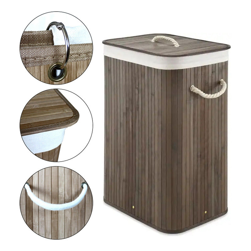 Cesto Canasto Ropa Sucia Bambu Whitmor 60 Cm Con Tapa Y Asas