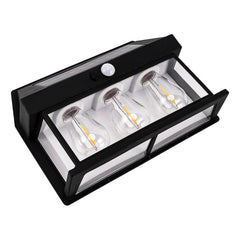 Farol Solar Aplique Pared 3 Ampolletas Led Sensor Luz Calido