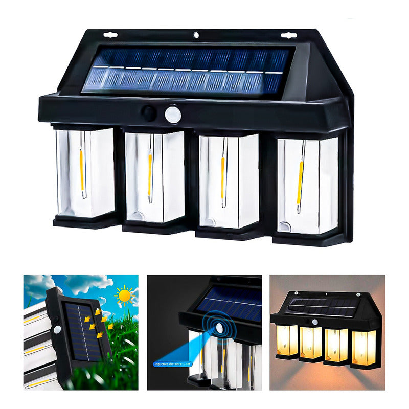 2 Farol Solar Aplique Pared 4 Led Sensor Movimiento L Cálida