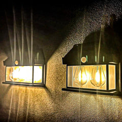 3 Farol Solar Aplique Pared 2 Ampolletas Led Sensor Luz Calida Jardin