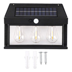 6 Farol Solar Aplique Pared 3 Ampolletas Led Sensor Luz Fría