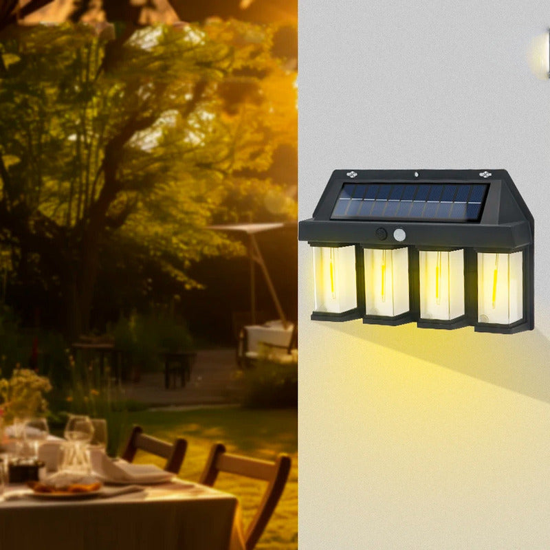 2 Farol Solar Aplique Pared 4 Led Sensor Movimiento L Cálida
