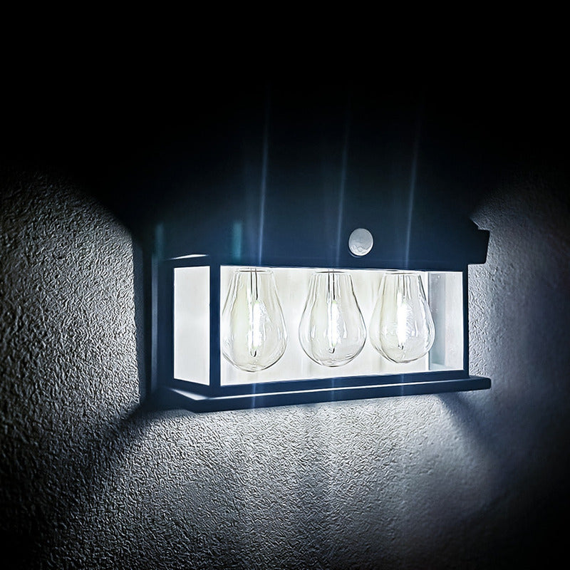 3 Farol Solar Aplique Pared 3 Ampolletas Led Sensor Luz Fría