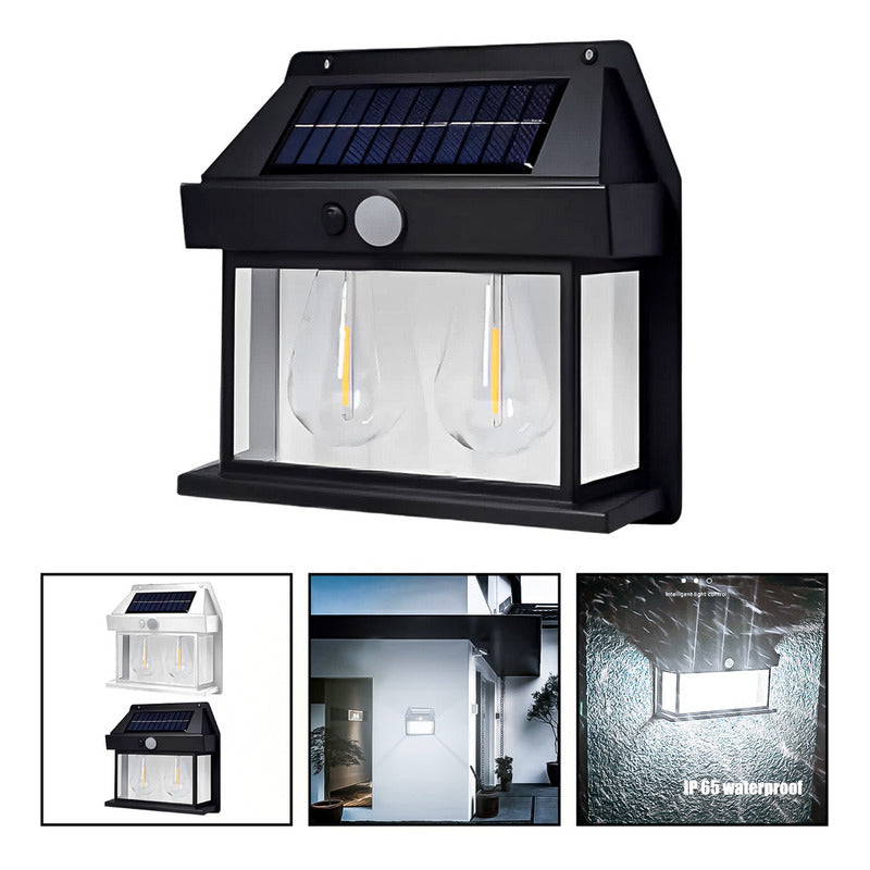6 Farol Solar Aplique Pared 2 Ampolletas Led Sensor Luz Fria