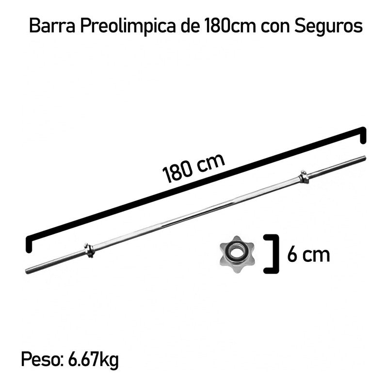 Barra Preolimpica 180cm Recta Cromada Gimnasio Fitness 7kg