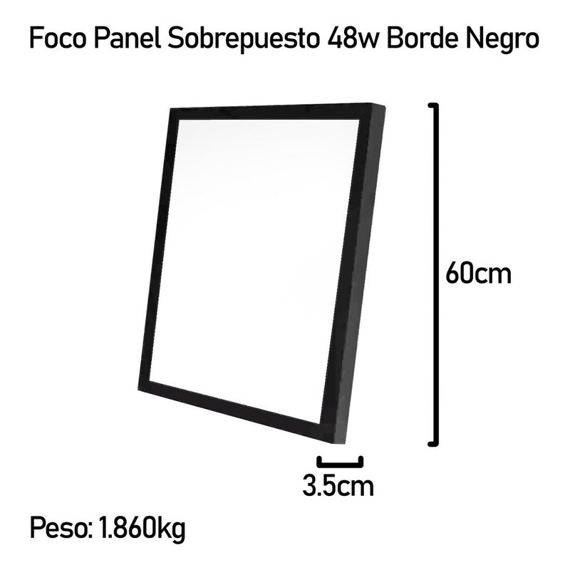 6 Panel Led 60x60cm Sobrepuesto Cuadrado 48w Luz Fría Negro
