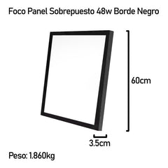 6 Panel Led 60x60cm Sobrepuesto Cuadrado 48w Luz Fría Negro