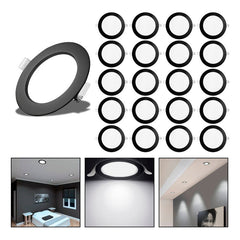 20 Foco Plafon Embutido Redondo 12w Luz Fria Borde Negro