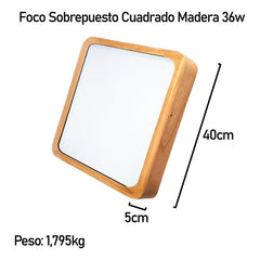 3 Foco Plafon Led Cuadrado Sobrepuesto 36w Luz Fria Madera