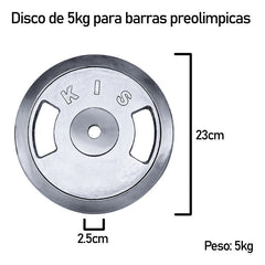 Disco Preolímpico 5 Kg Cromado Pesas Profesional Con Agarres