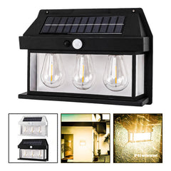 6 Farol Solar Aplique Pared 3 Ampolletas Led Sensor Luz Calida