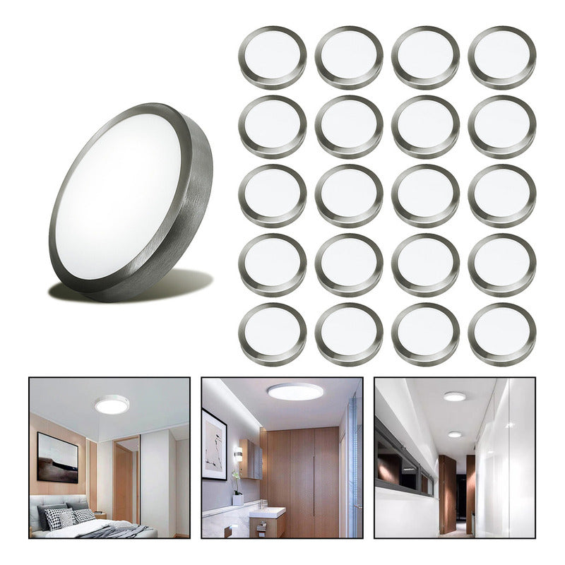 20 Foco Plafon Led Redondo Sobrepuesto 12w Luz Fria Niquel