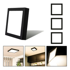 3 Foco Plafon Sobrepuesto Cuadrado 24w Luz Calida B. Negro