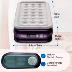 Colchon Cama Inflable Electrico Camping Glamping 1 plaza 45cm