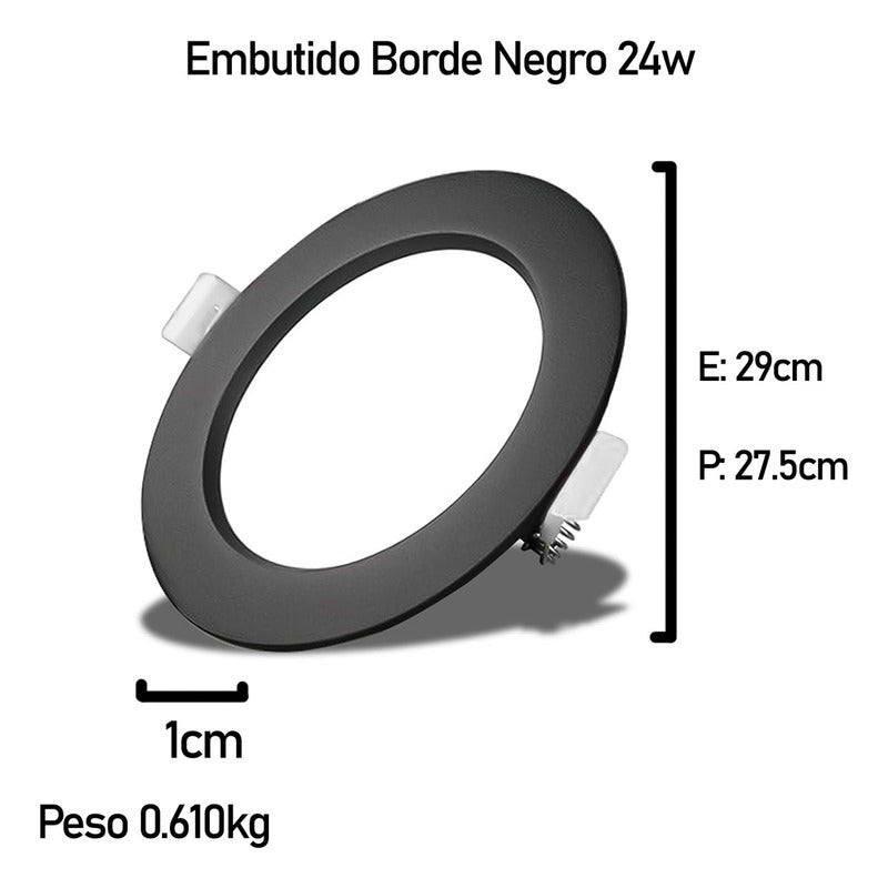 3 Foco Plafon Embutido Redondo 24w Luz Fria Borde Negro