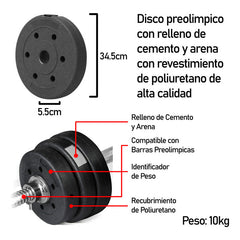 Disco Preolimpico Pesas Pvc 10kg Entrenamiento