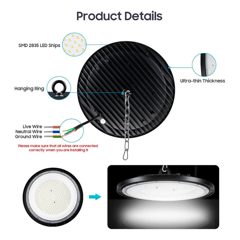 Foco Plafón Led 200w Ip65 Industrial 6500k Campana Luz Fría