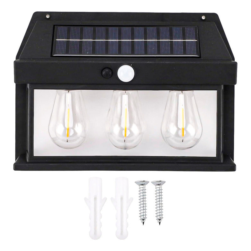 3 Farol Solar Aplique Pared 3 Ampolletas Led Sensor Luz Fría