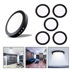 5 Foco Plafon Sobrepuesto Redondo 12w Luz Fria Borde Negro