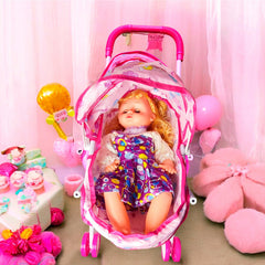 Coche Cuna Metlico De Juguete Con Muñeca Lovely 1a Portatil