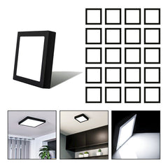 20 Foco Plafon Sobrepuesto Cuadrado 12w Luz Fria B. Negro