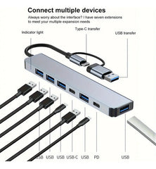 Hub Usb 7 En 1 Adaptador Usb C Puertos Usb3.0/5w Pd/usb-c Mac Multipuertos