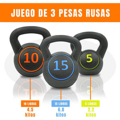 Kettlebell Set 3 Pesas Rusas 2.5/4.5/7 Kg Con Base Boomfit