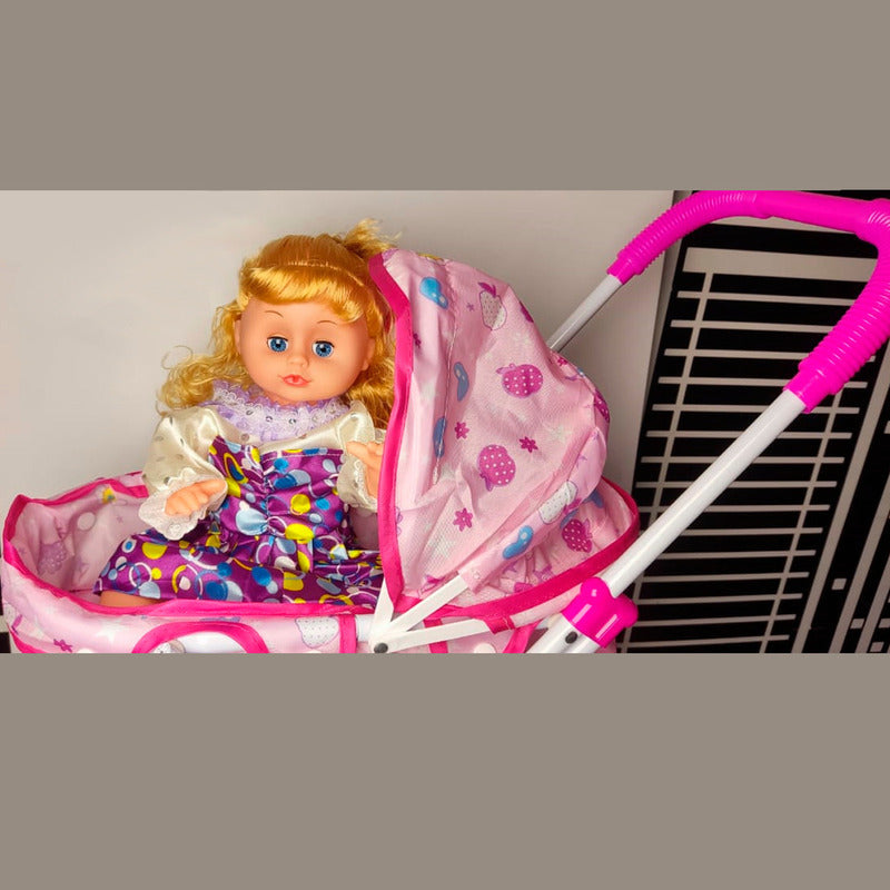 Coche Cuna Metlico De Juguete Con Muñeca Lovely 1a Portatil