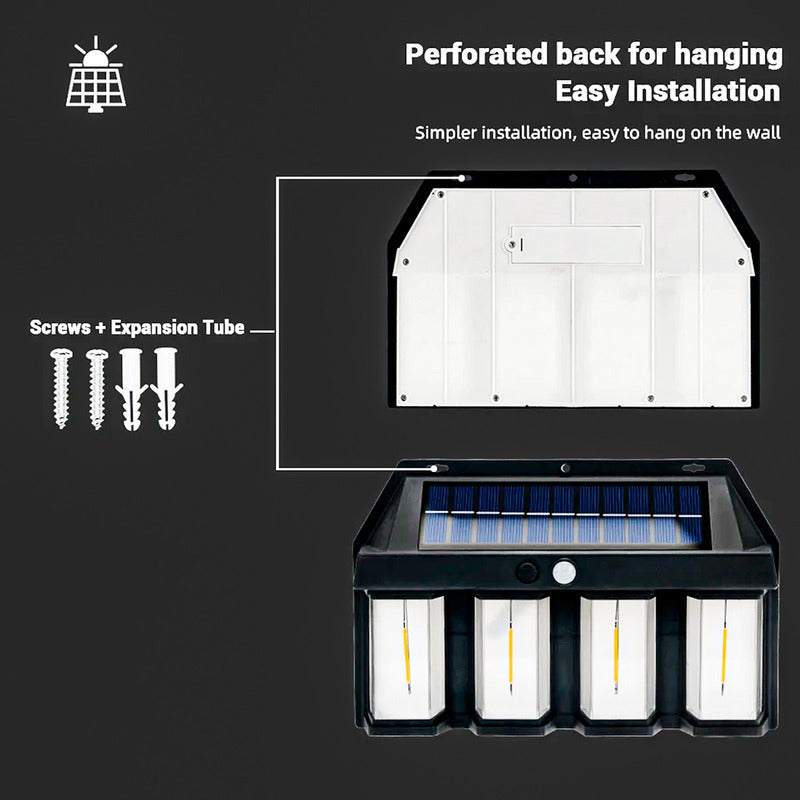 6 Farol Solar Aplique Pared 4 Led Sensor Movimiento L Cálida