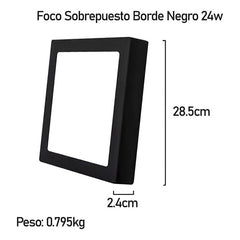 10 Foco Plafon Sobrepuesto Cuadrado 24w Luz Calida B. Negro