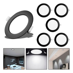 5 Foco Plafon Embutido Redondo 18w Luz Fria Borde Negro